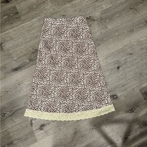 Leopard Print Lace Slip Skirt Brown Cream Y2K Aesthetic POL S